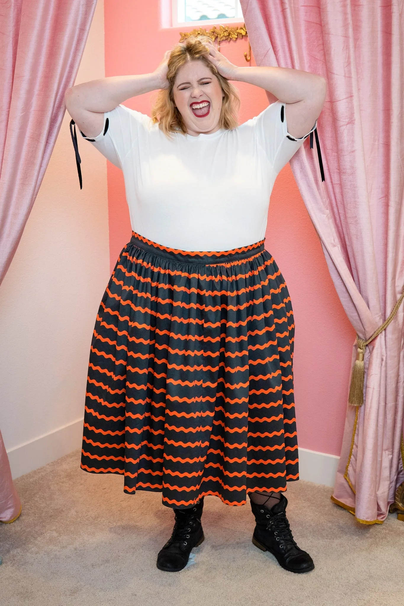 #33 The Audrey Rick Rack Neon Orange Organic Cotton Gathered Skirt - 3X