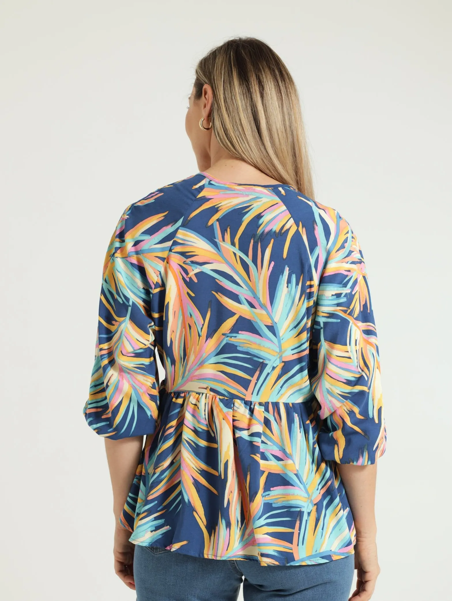 3/4 Sleeve V-Neck Peplum Blouse
