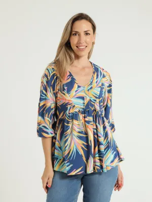 3/4 Sleeve V-Neck Peplum Blouse