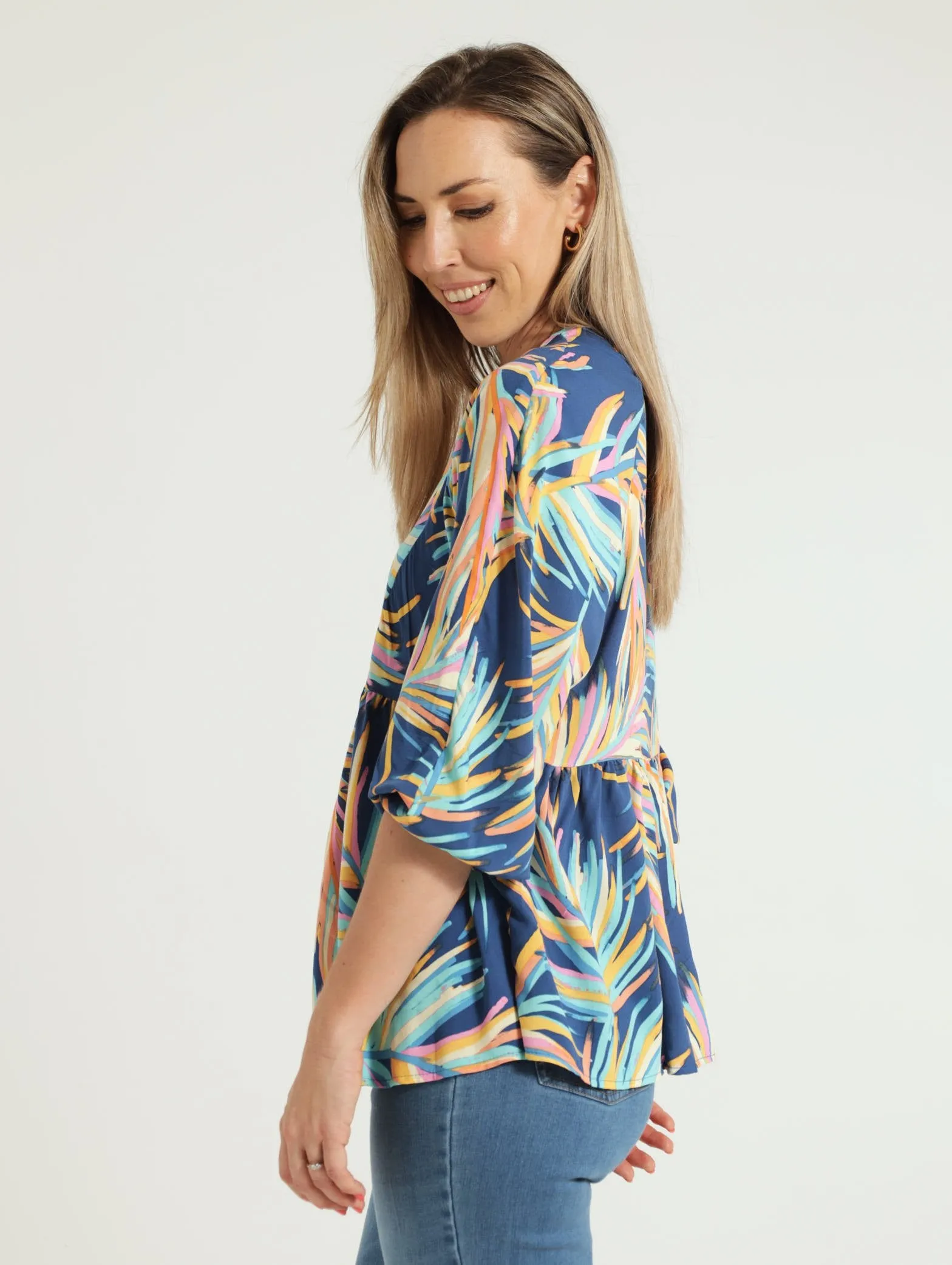 3/4 Sleeve V-Neck Peplum Blouse