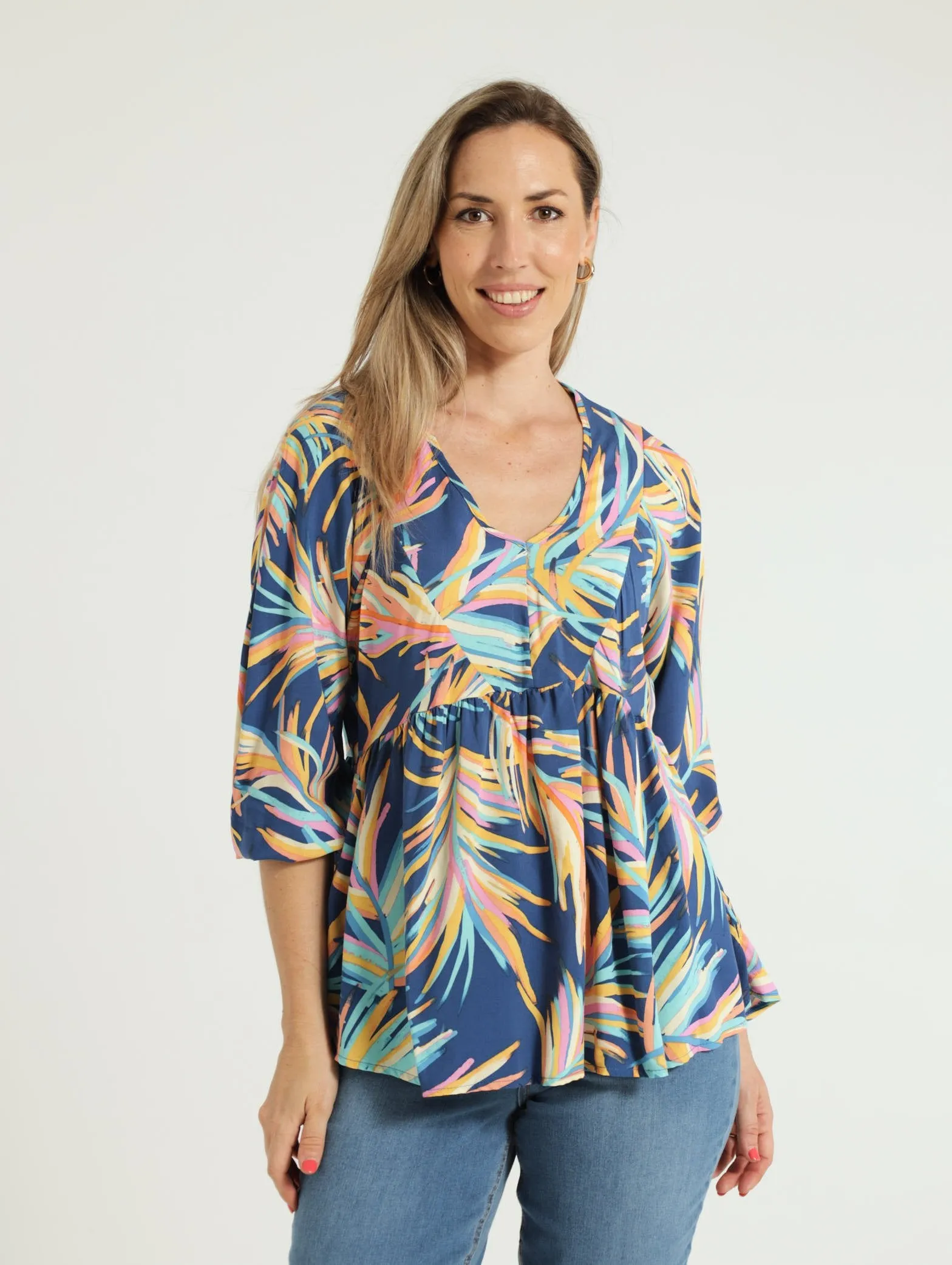 3/4 Sleeve V-Neck Peplum Blouse