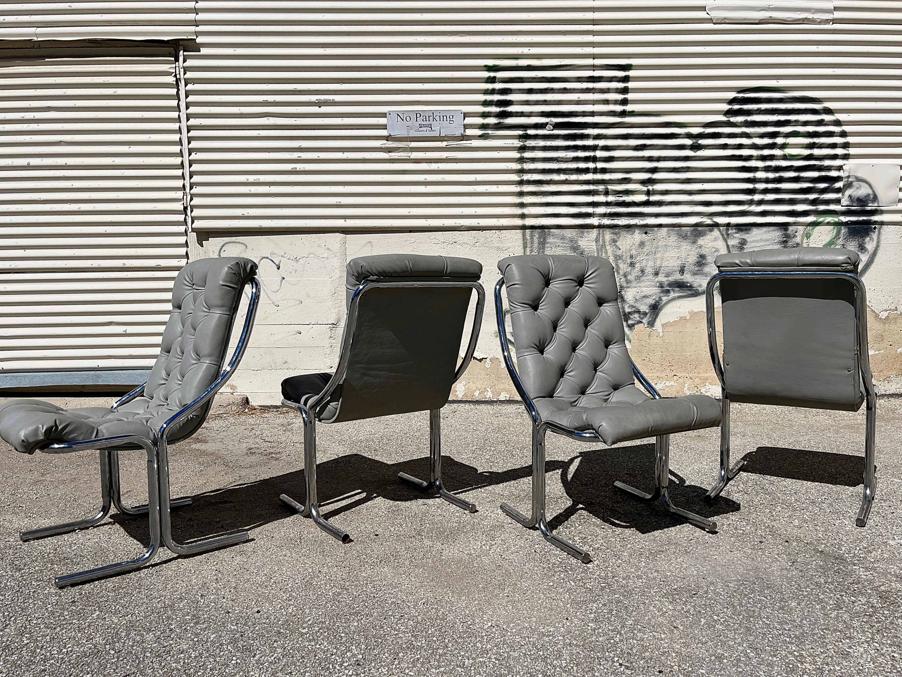 4 Daystrom Mid Century Chrome High Back Dining Chairs
