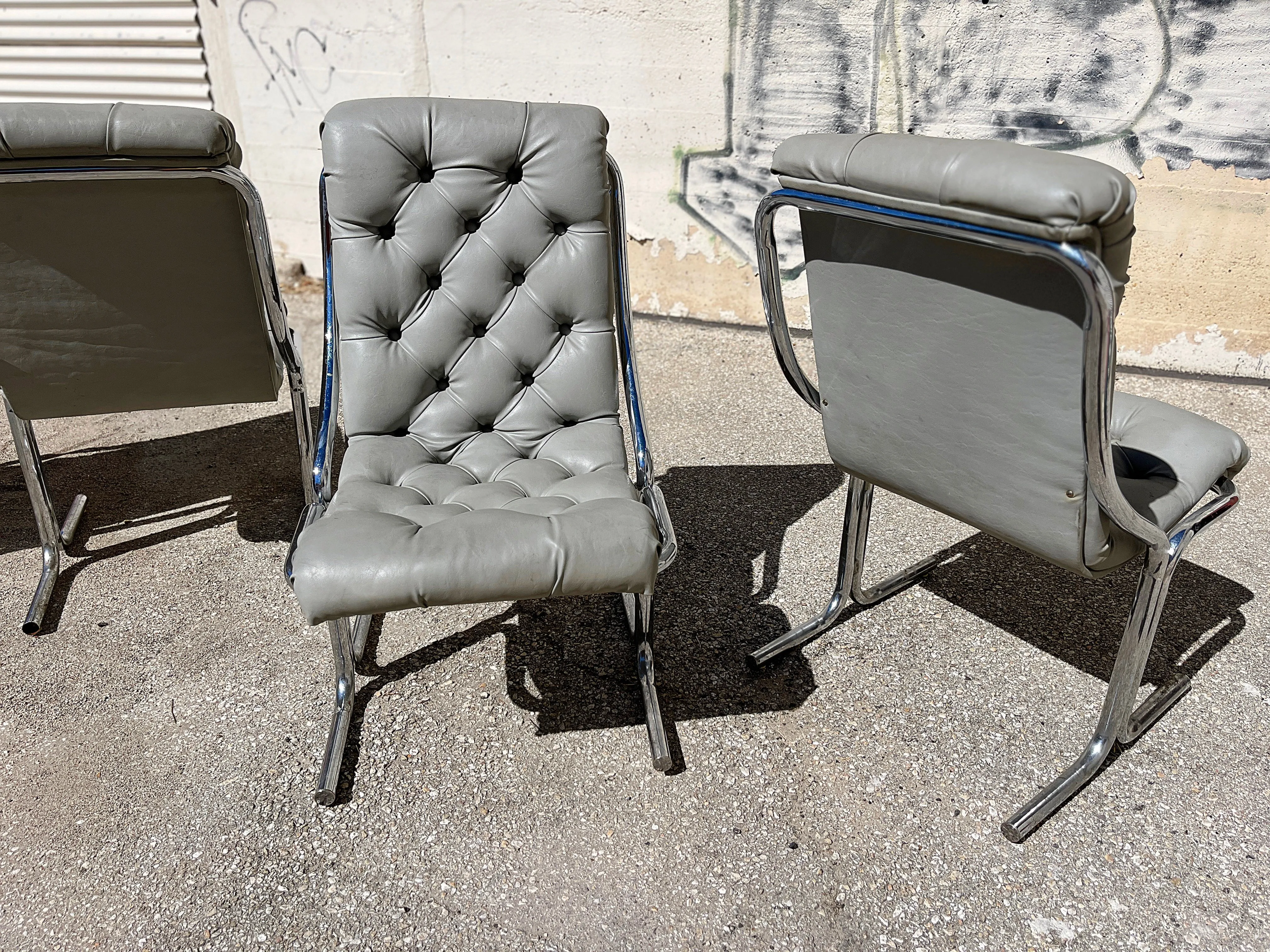 4 Daystrom Mid Century Chrome High Back Dining Chairs