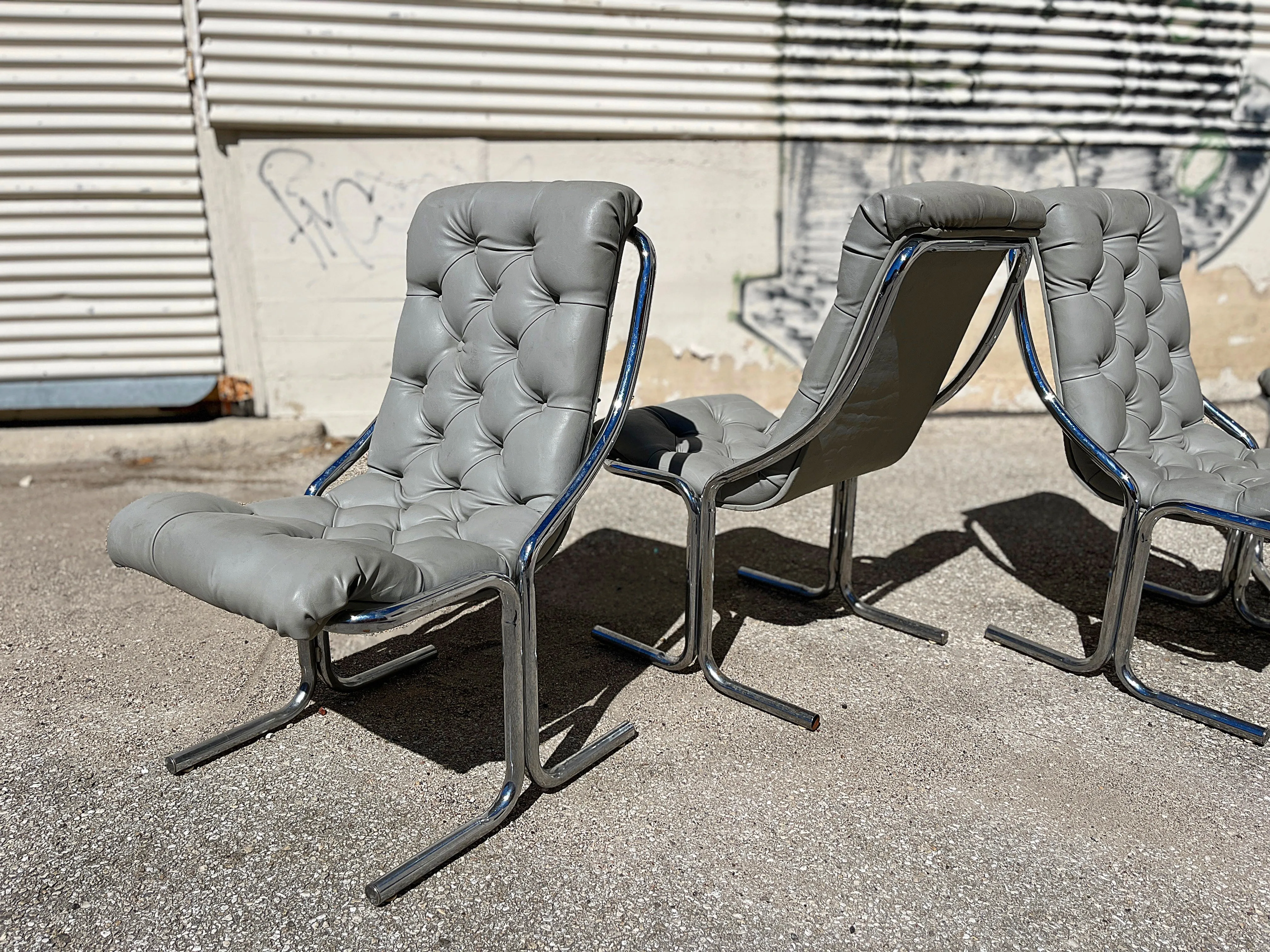 4 Daystrom Mid Century Chrome High Back Dining Chairs