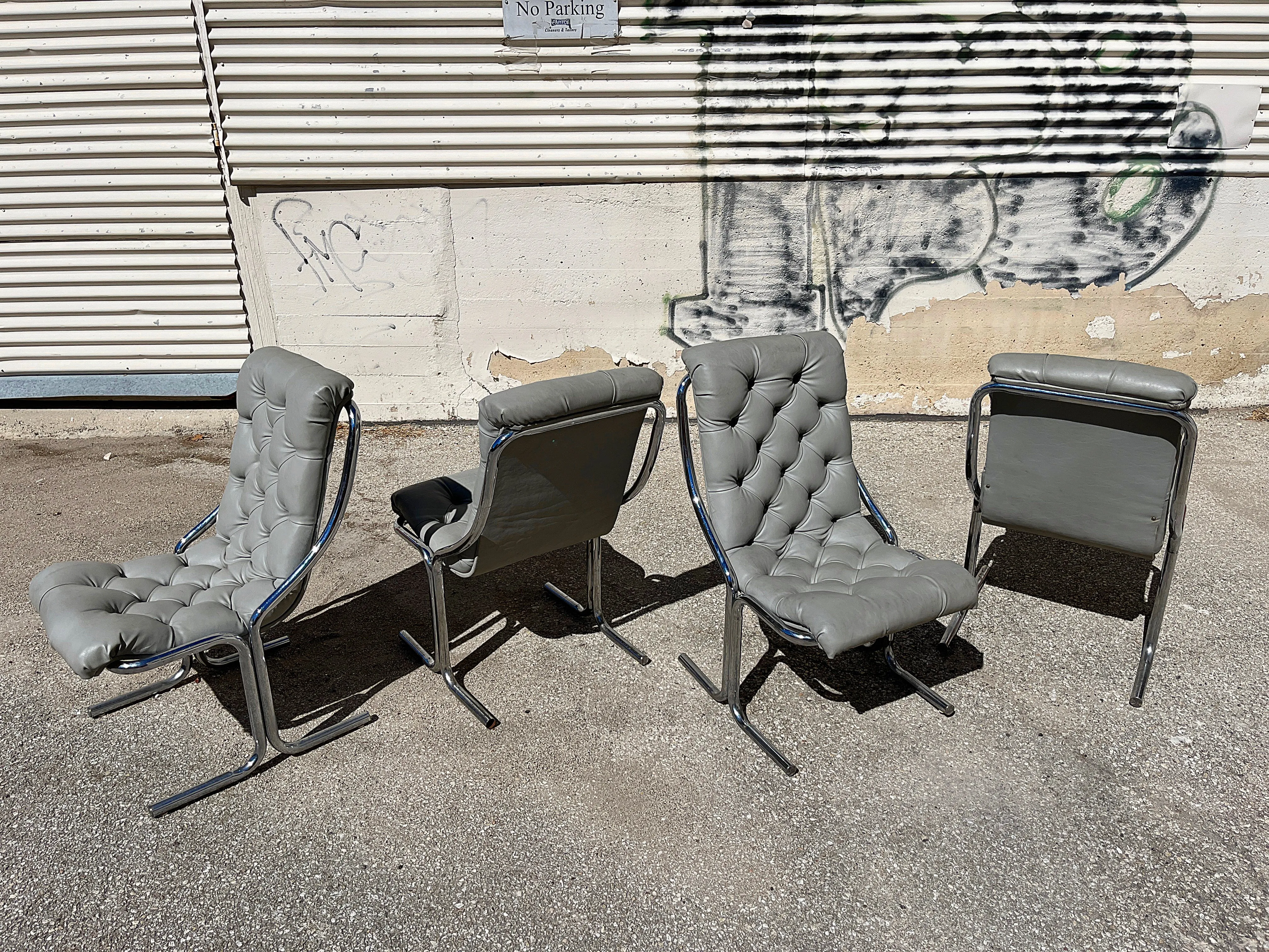 4 Daystrom Mid Century Chrome High Back Dining Chairs