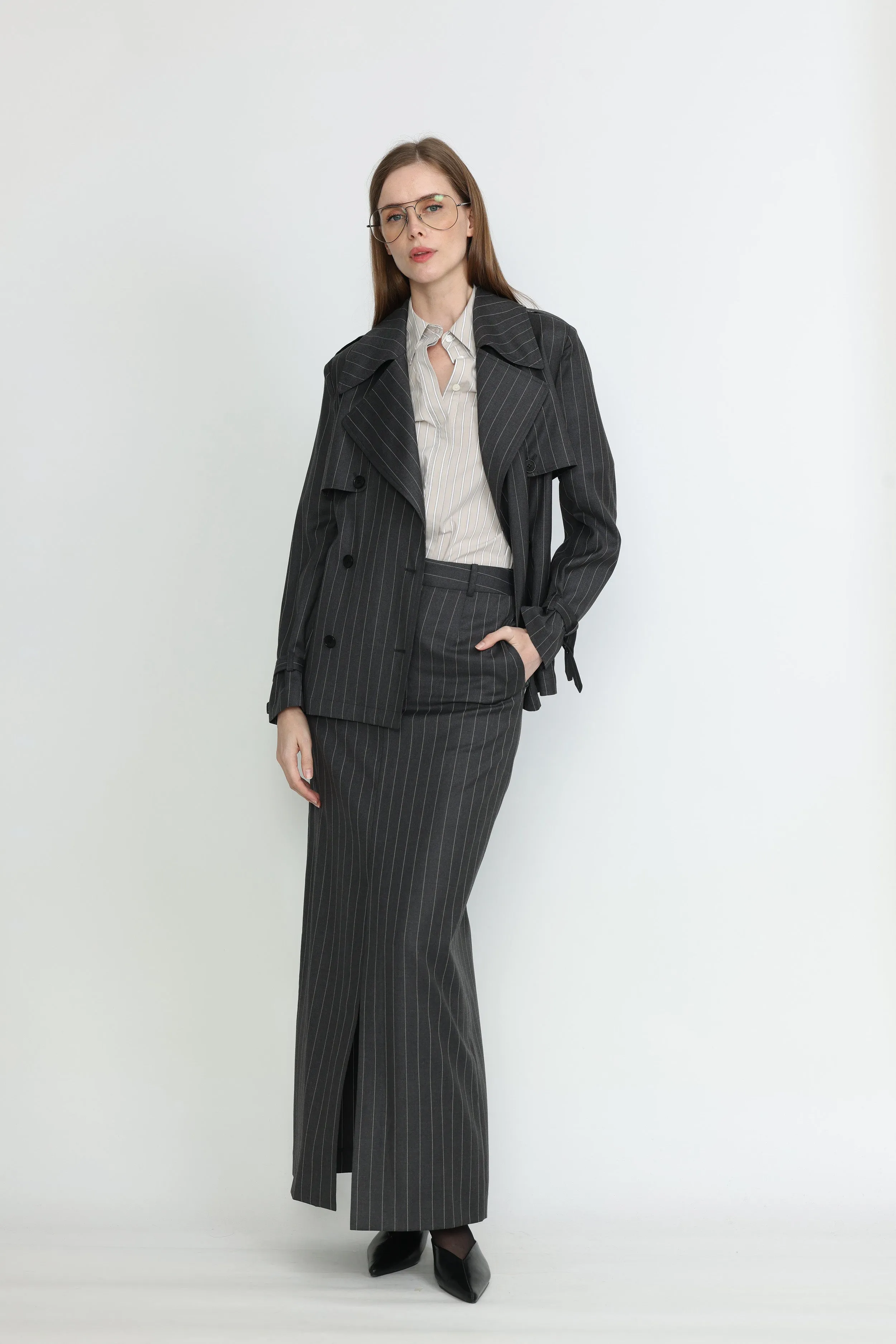 Adelaide Skirt - Tailored maxi skirt in grey