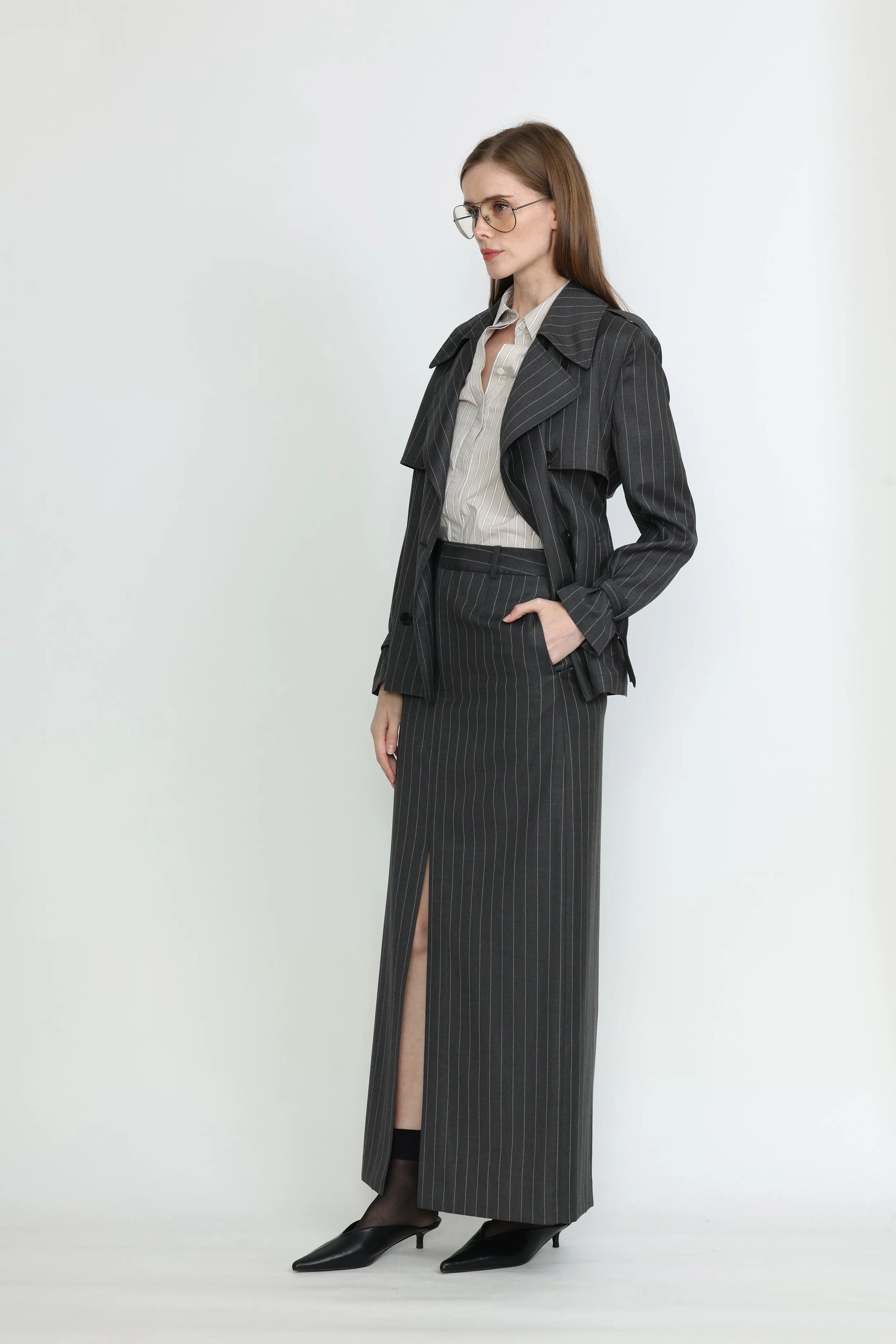 Adelaide Skirt - Tailored maxi skirt in grey