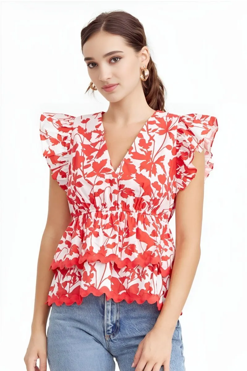 Adelyn Rae - Sena Ruffled Peplum Top (Final Sale)