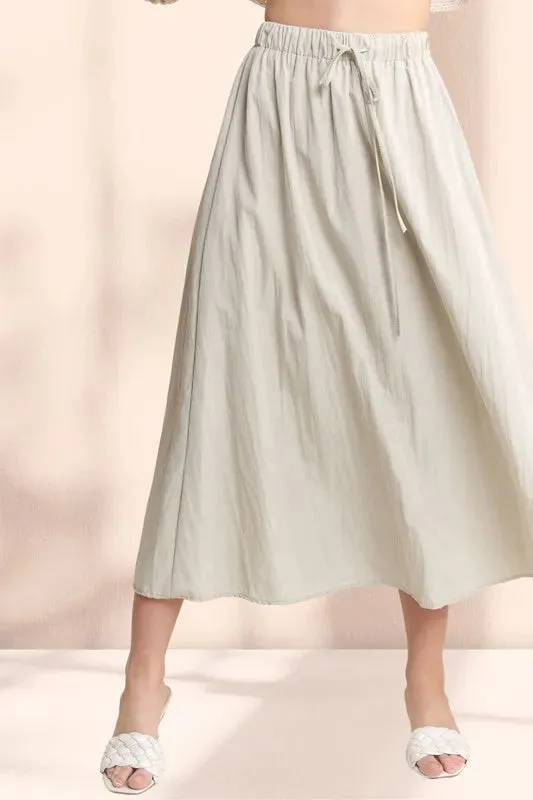ADORA Drawstring Waist Crinkle Maxi Skirt