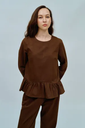 Afternoon Peplum Blouse in Chocolate