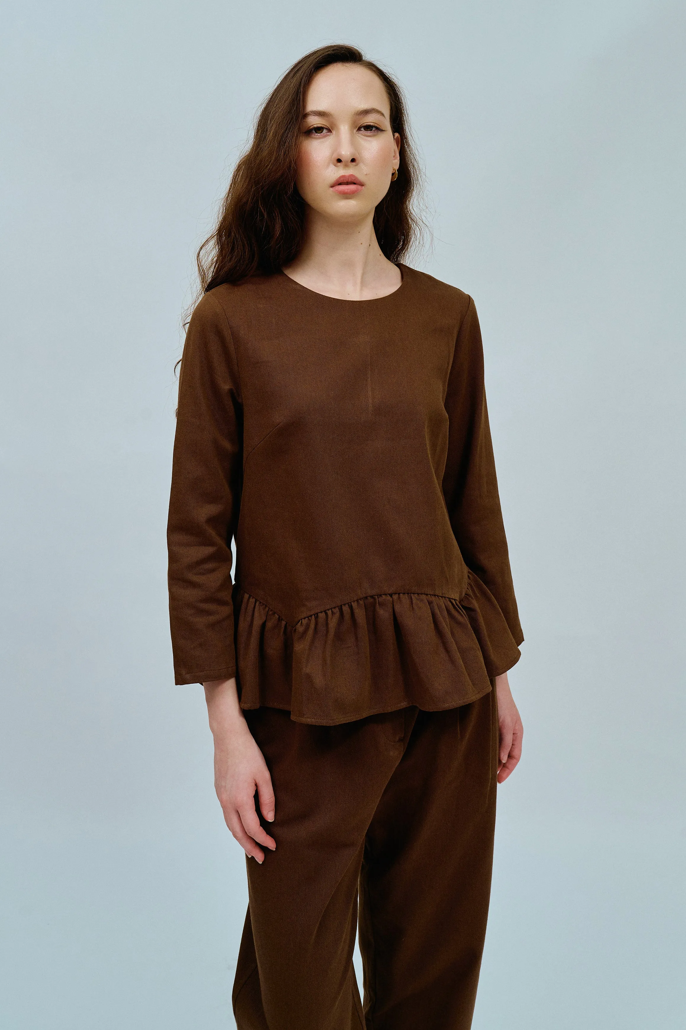 Afternoon Peplum Blouse in Chocolate