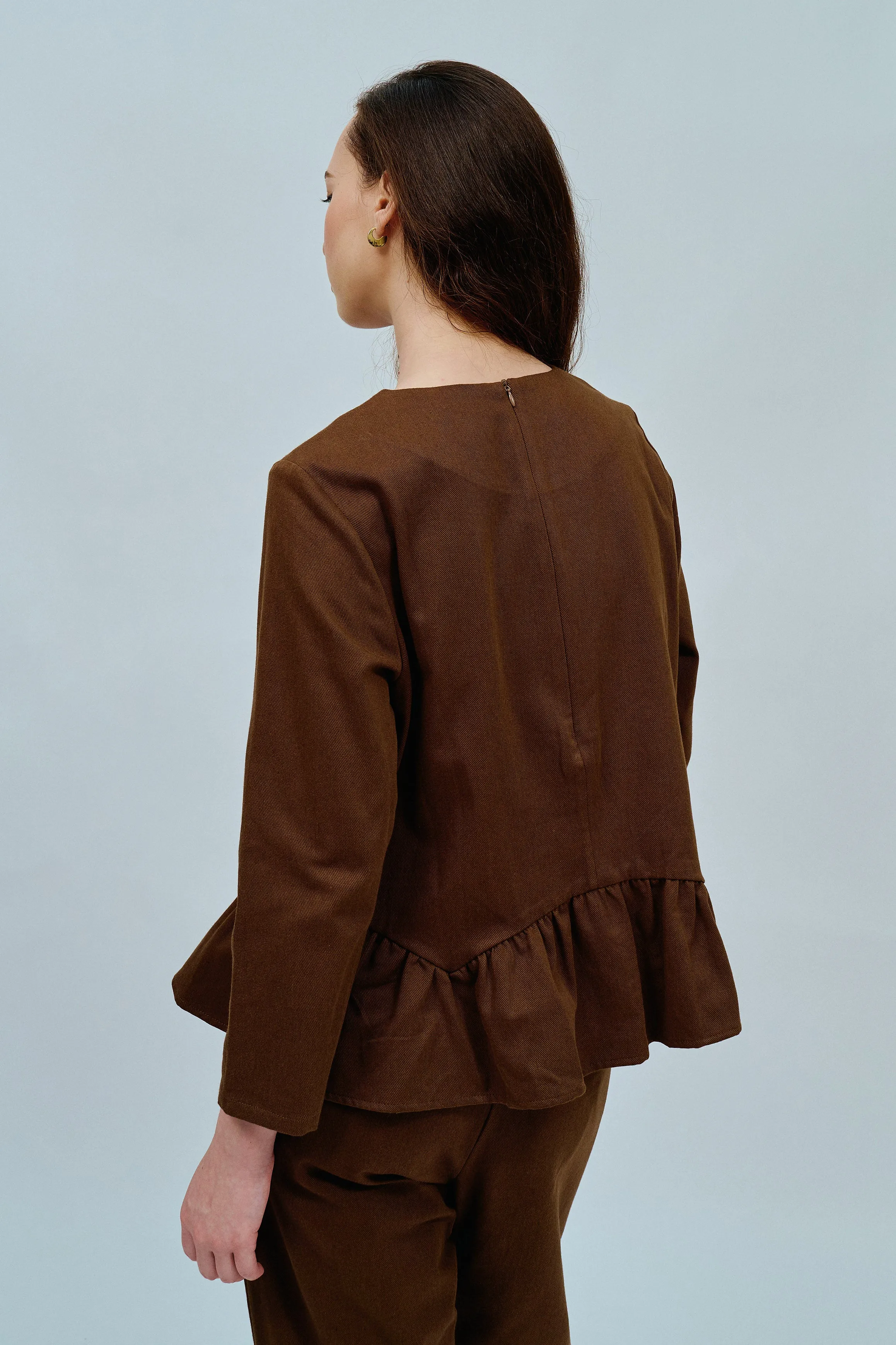 Afternoon Peplum Blouse in Chocolate