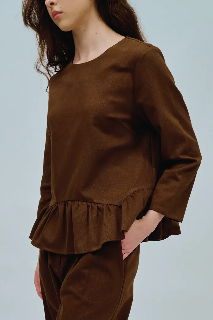 Afternoon Peplum Blouse in Chocolate