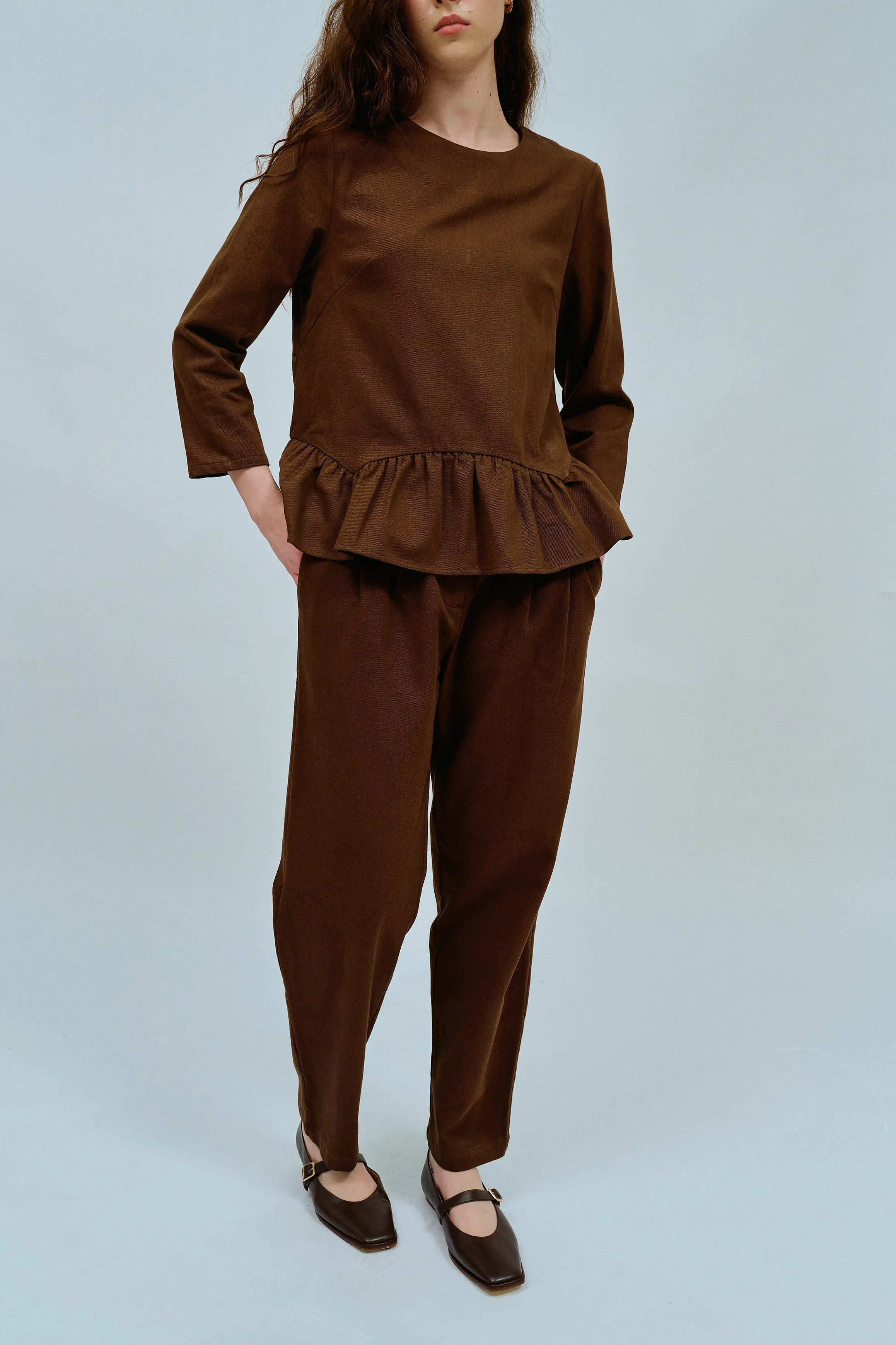 Afternoon Peplum Blouse in Chocolate