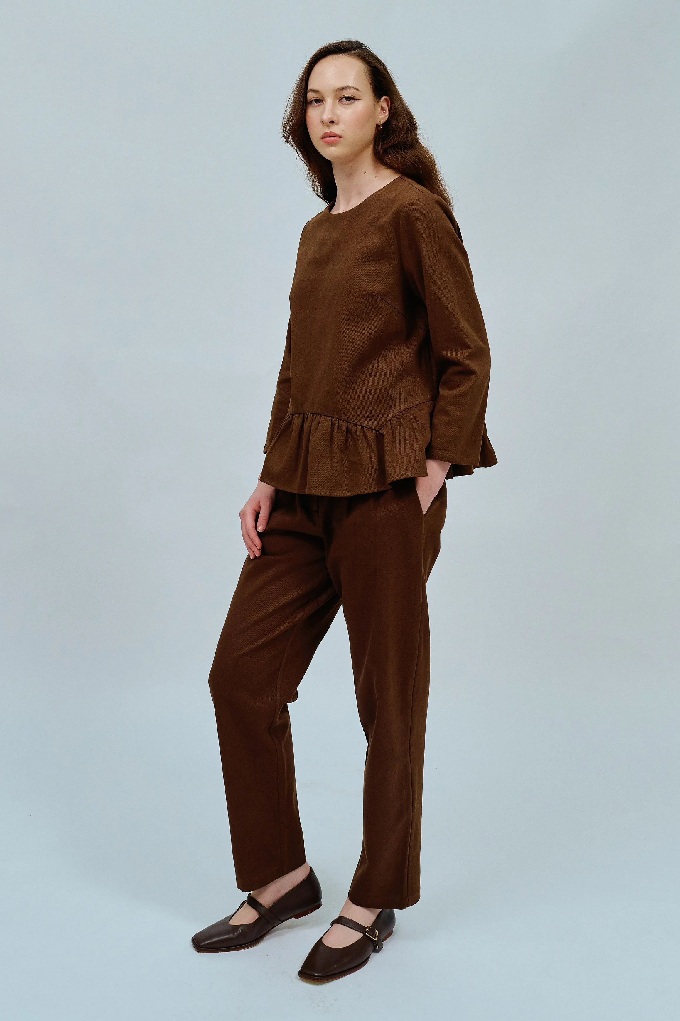 Afternoon Peplum Blouse in Chocolate