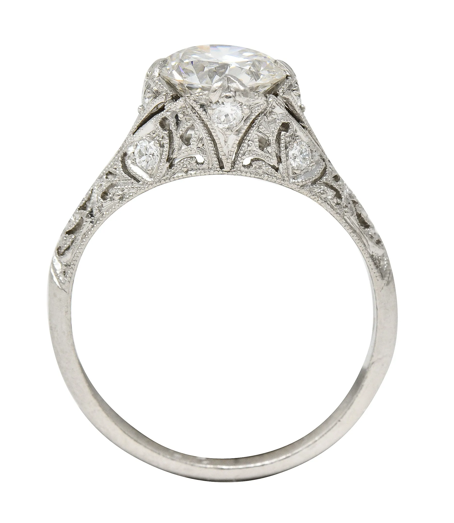 Art Deco 1.44 CTW Old European Cut Diamond Platinum Fleur-De-Lis Engagement Ring