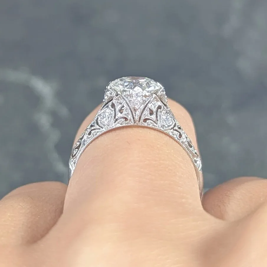 Art Deco 1.44 CTW Old European Cut Diamond Platinum Fleur-De-Lis Engagement Ring