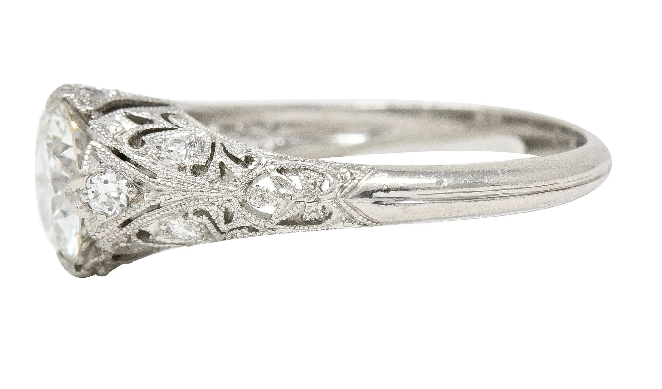 Art Deco 1.44 CTW Old European Cut Diamond Platinum Fleur-De-Lis Engagement Ring