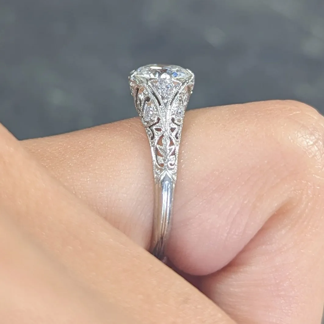 Art Deco 1.44 CTW Old European Cut Diamond Platinum Fleur-De-Lis Engagement Ring