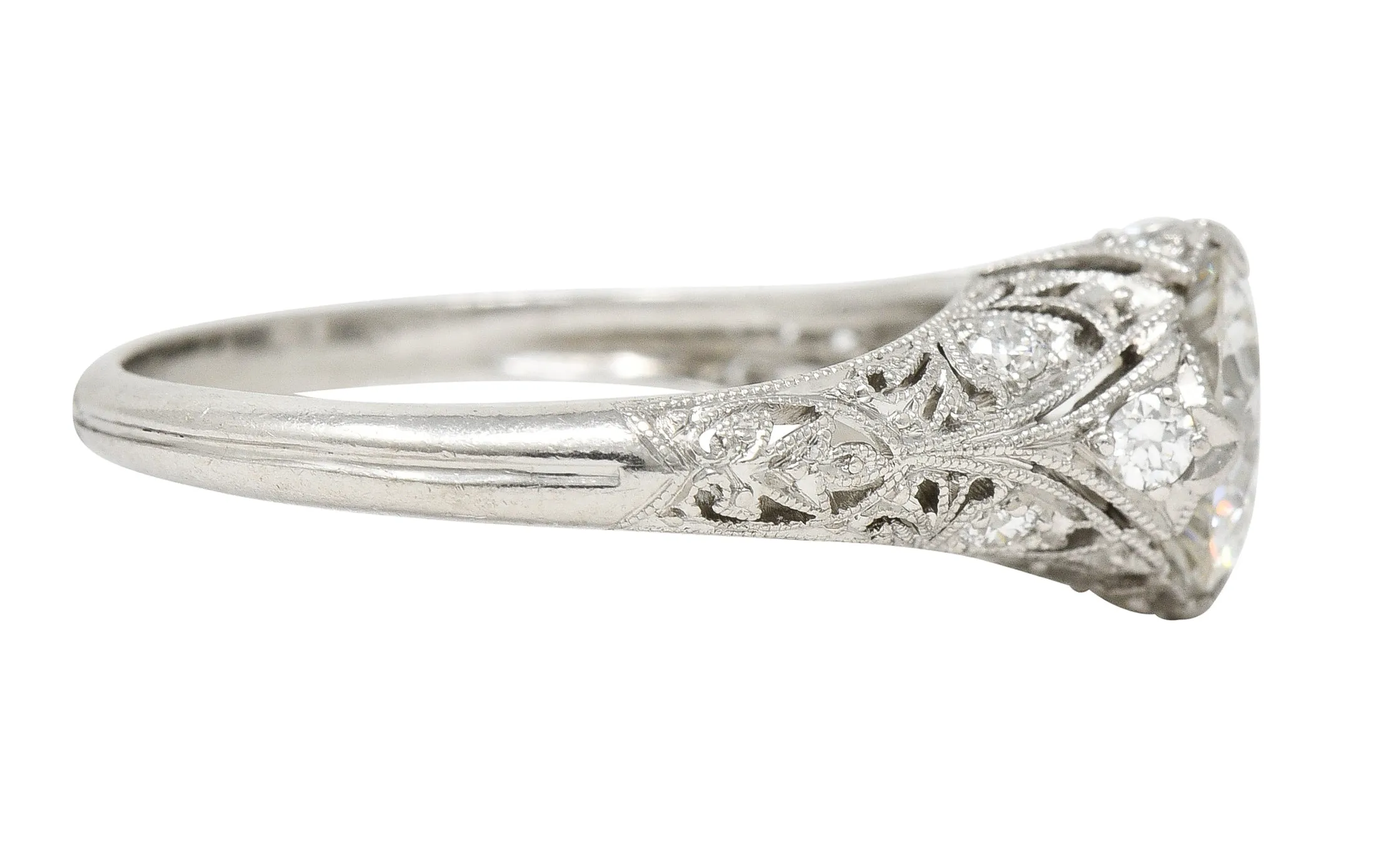 Art Deco 1.44 CTW Old European Cut Diamond Platinum Fleur-De-Lis Engagement Ring