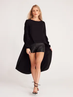 Asymmetrical Hem Lantern Sleeve Blouse