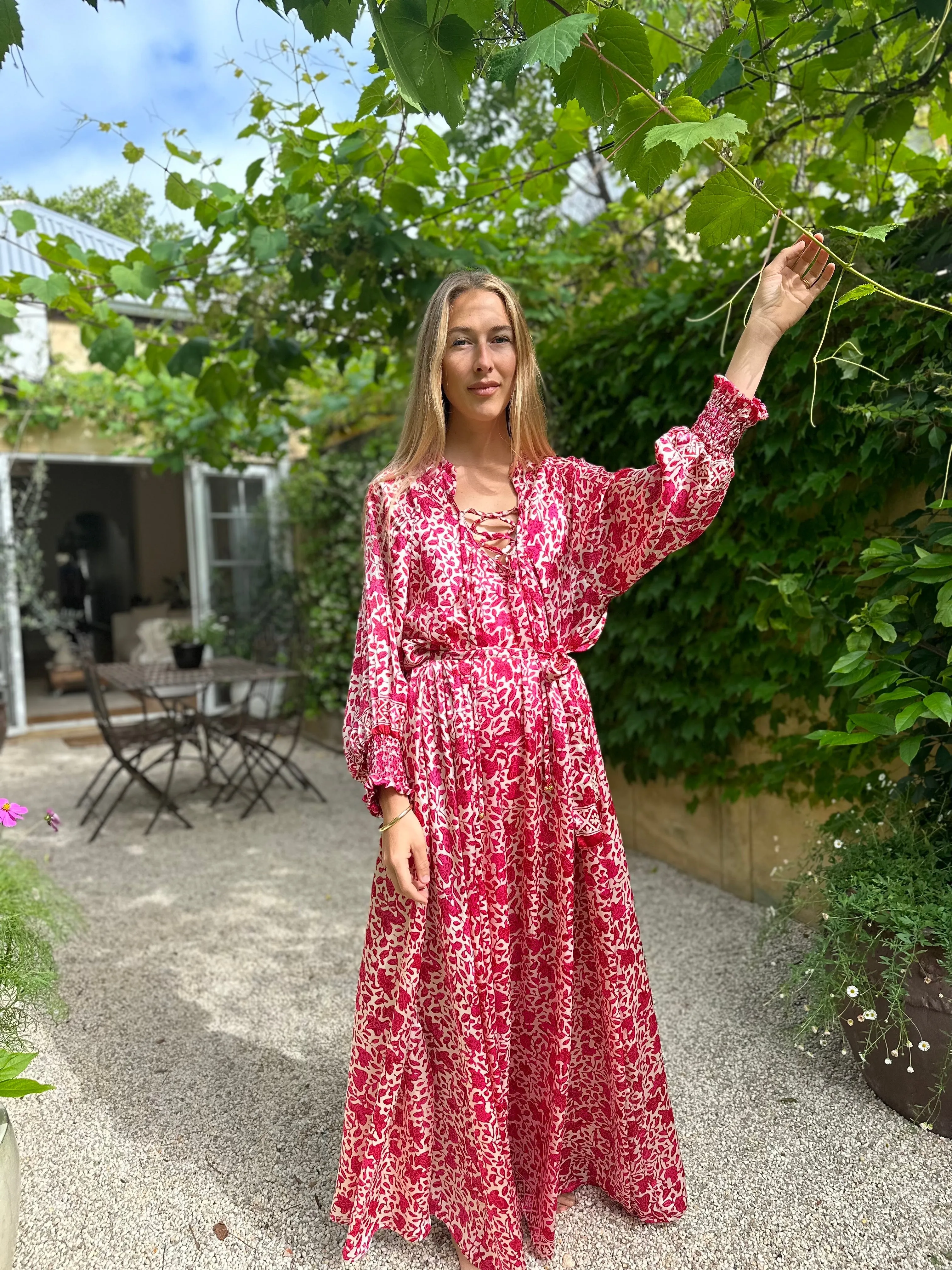 Azrou Silk Dress - Pink Batik