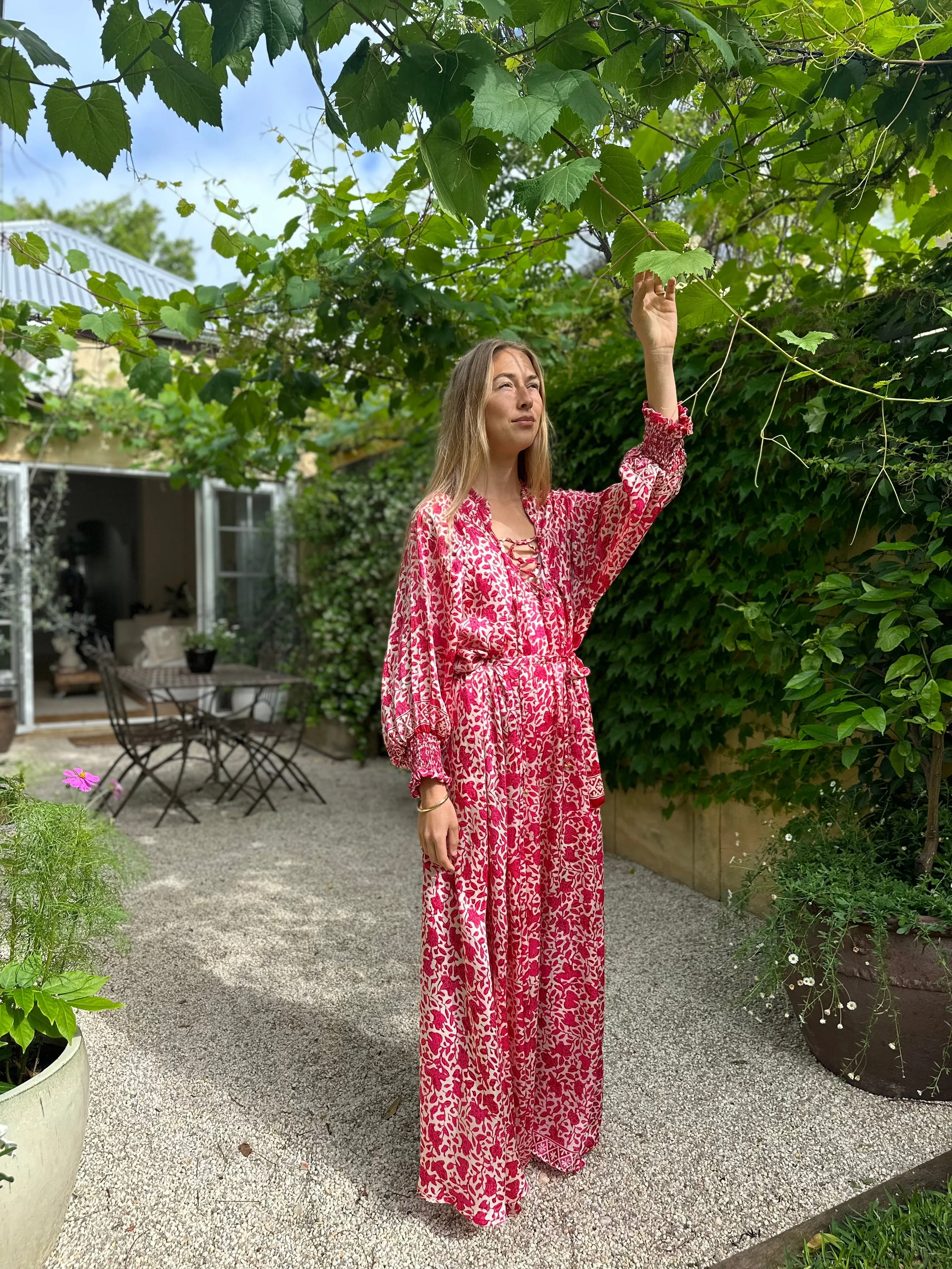 Azrou Silk Dress - Pink Batik
