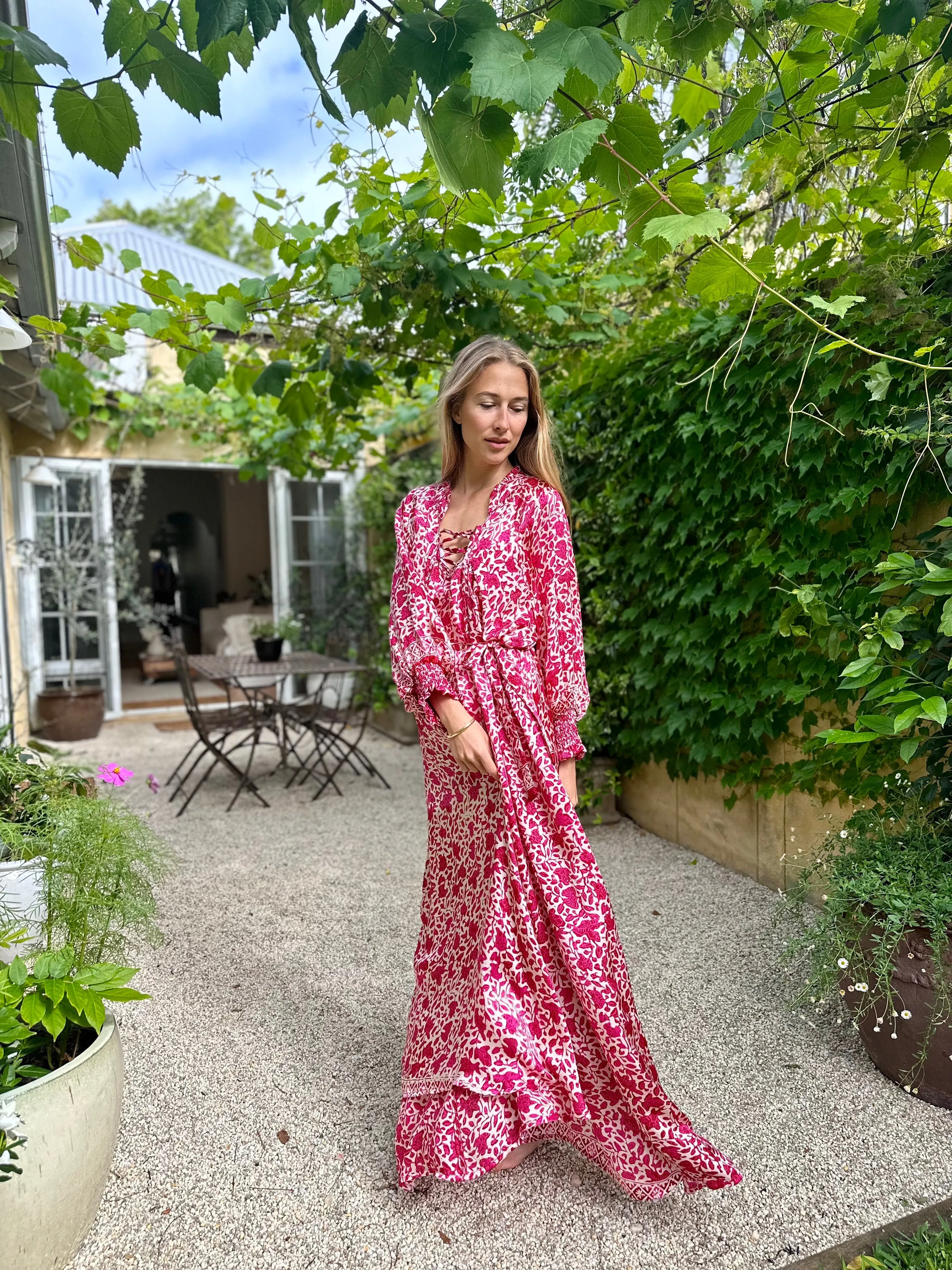 Azrou Silk Dress - Pink Batik