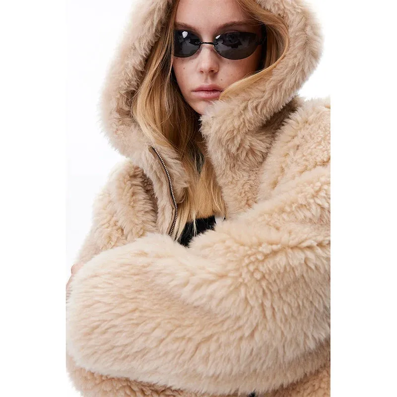 Beige Faux Fur Hooded Jacket