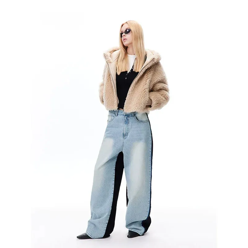 Beige Faux Fur Hooded Jacket
