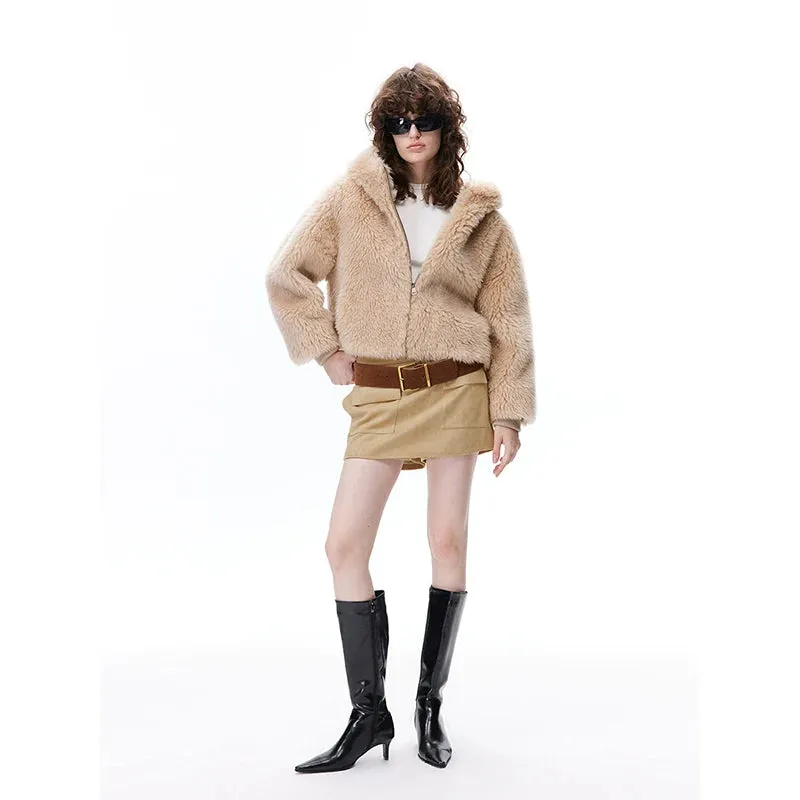 Beige Faux Fur Hooded Jacket