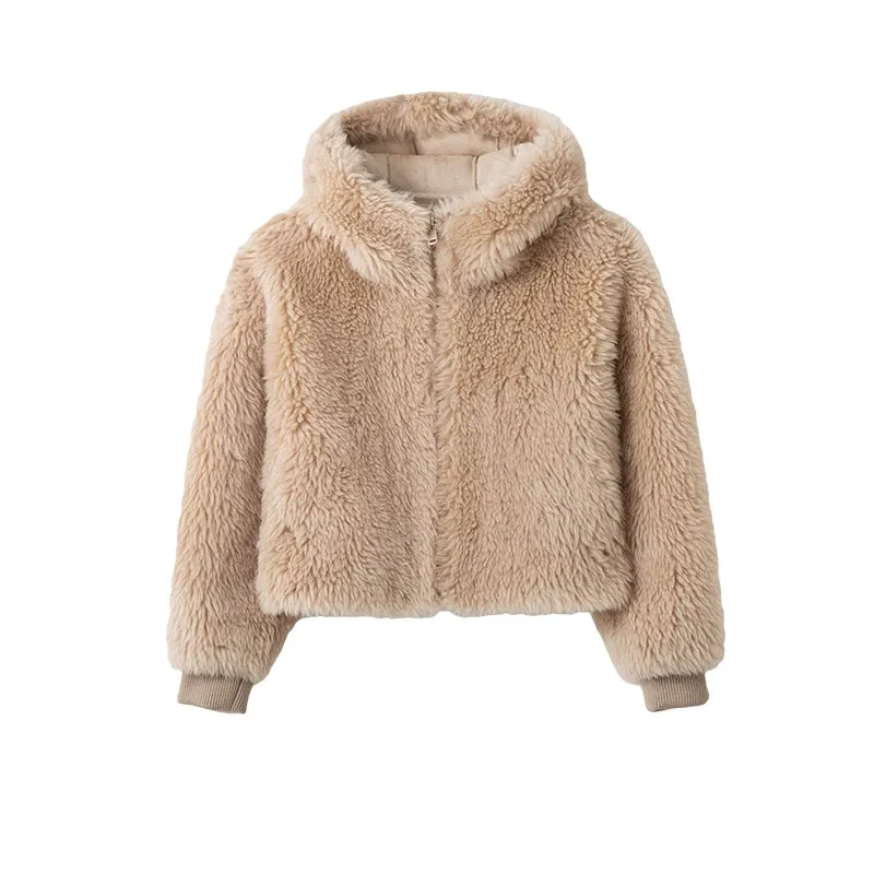 Beige Faux Fur Hooded Jacket