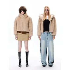Beige Faux Fur Hooded Jacket