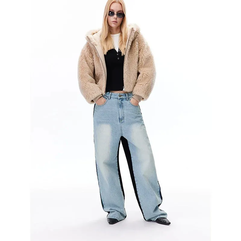Beige Faux Fur Hooded Jacket