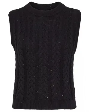Black Double Cableknit Diamante Tank