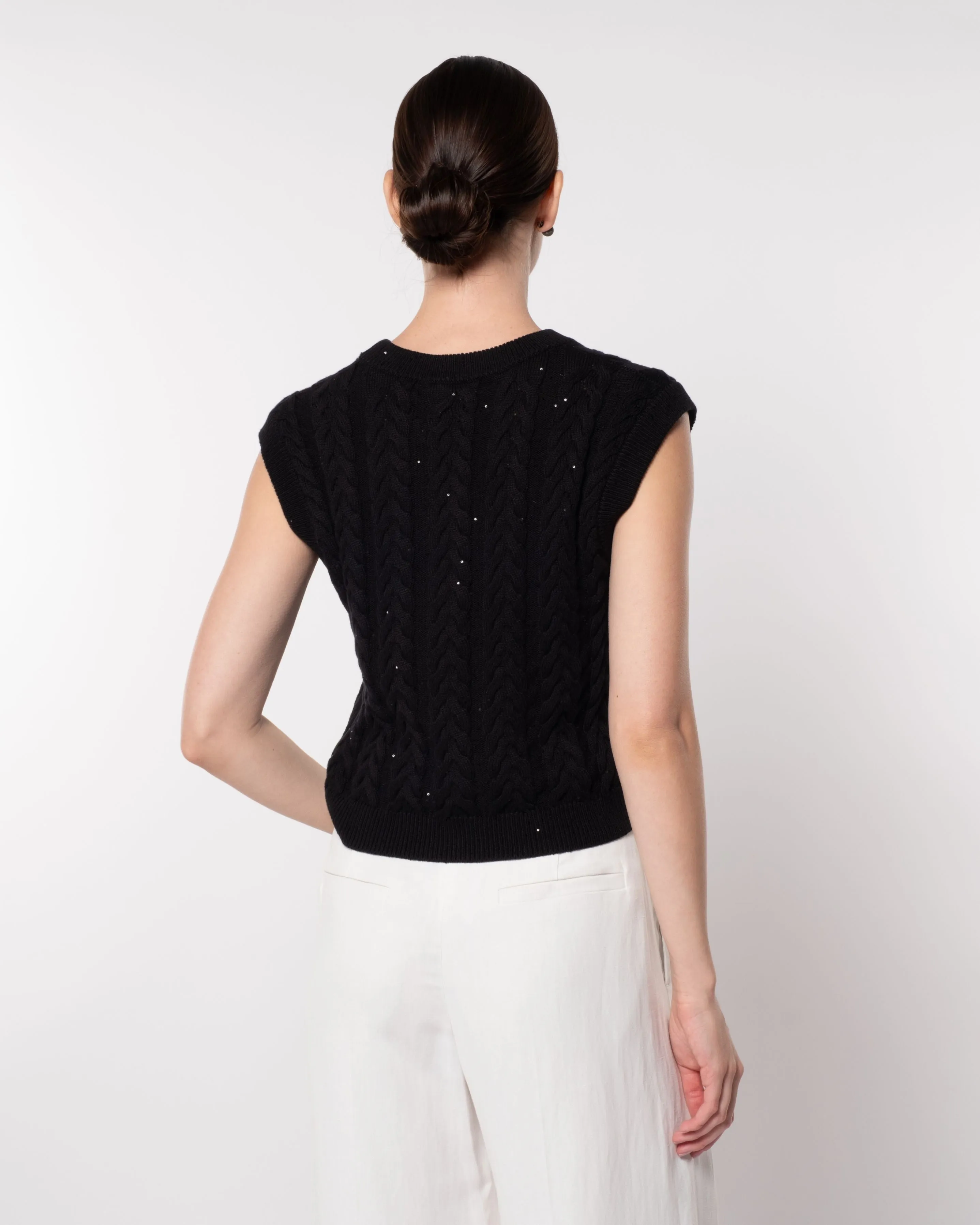 Black Double Cableknit Diamante Tank