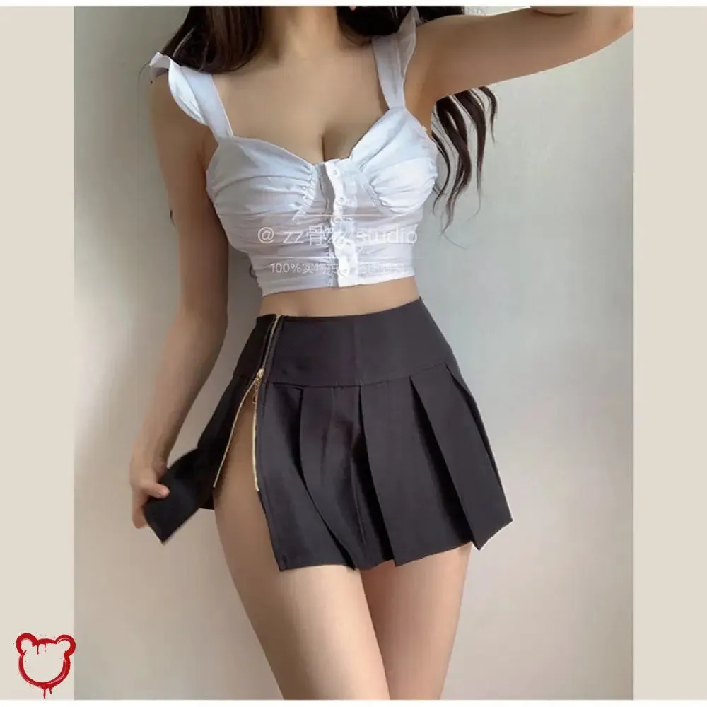 Black Grunge Pleated Skirt'
