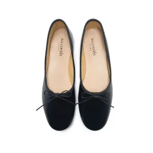 Black leather high-vamp "glove shoes" ballet flats