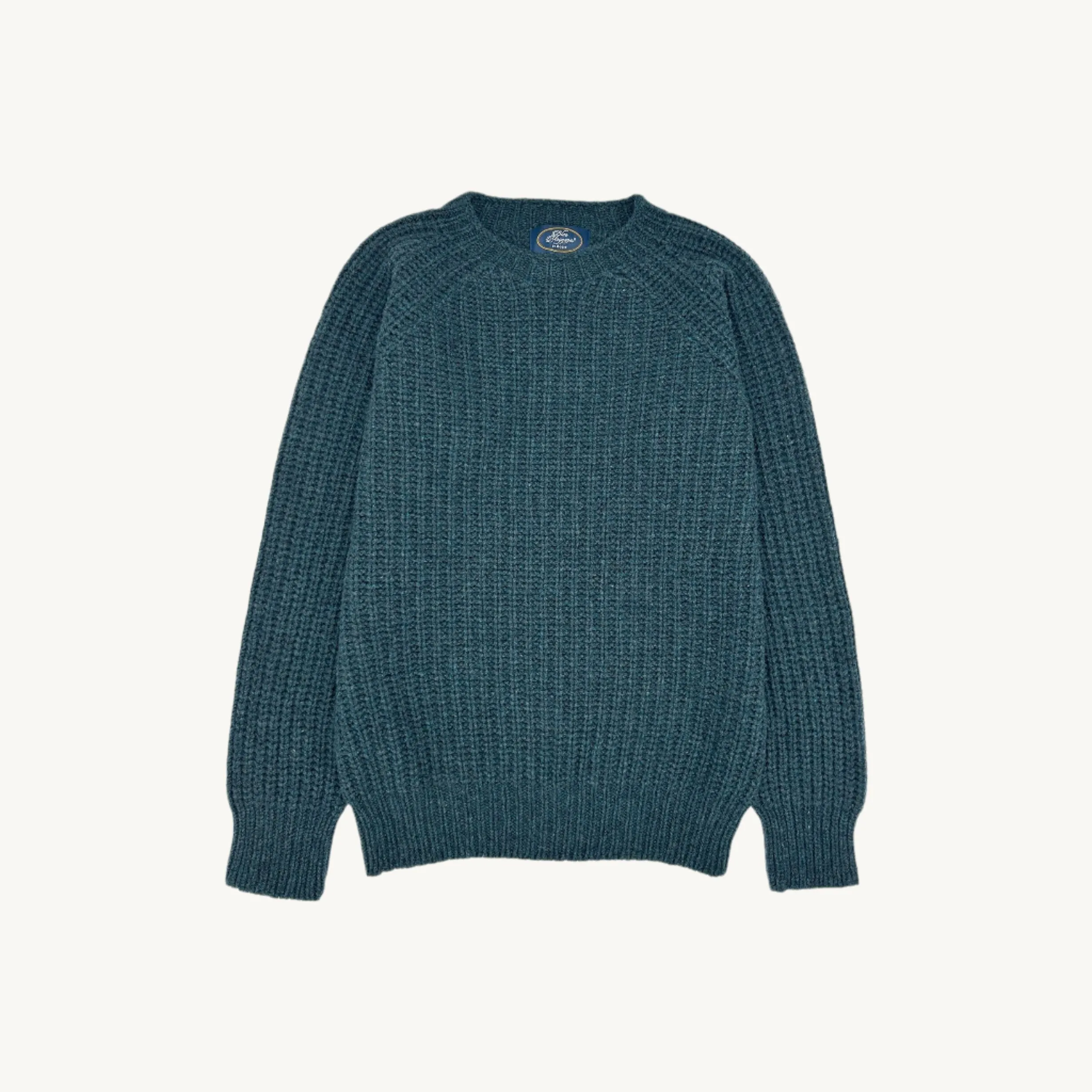 Blue Mogganer Fisherman Ribbed Raglan Chunky Geelong Sweater - Lugano Teal