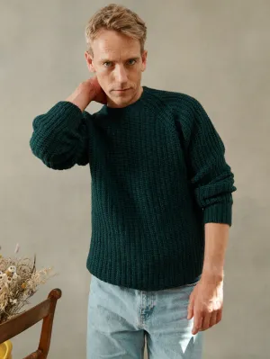 Blue Mogganer Fisherman Ribbed Raglan Chunky Geelong Sweater - Lugano Teal