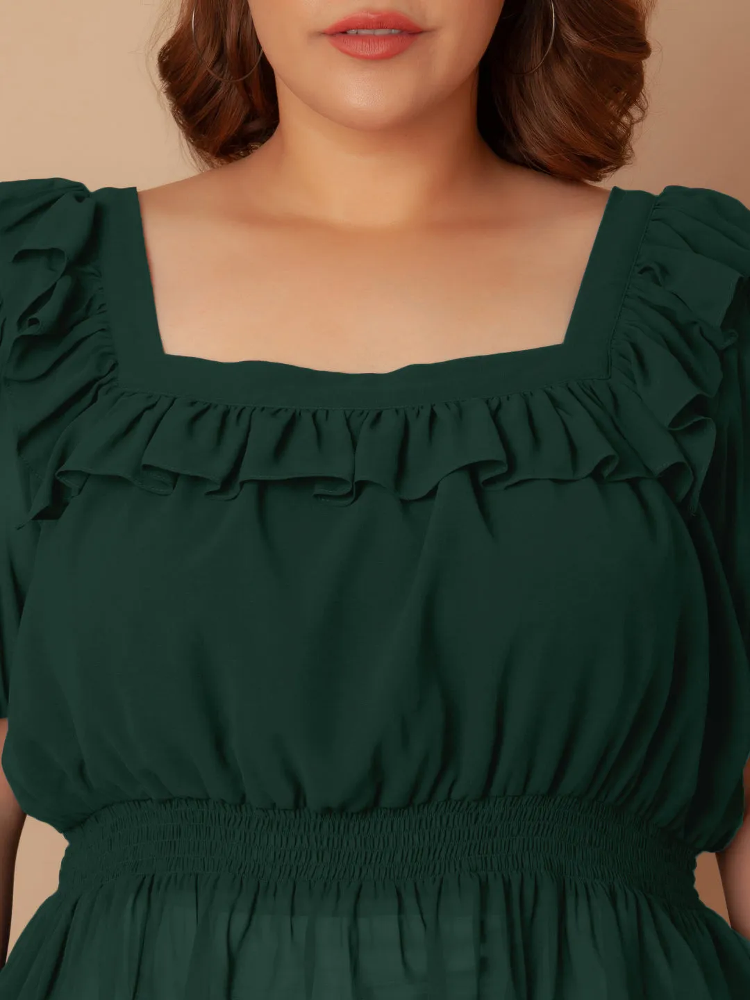 Bottle Green Solid Peplum Top