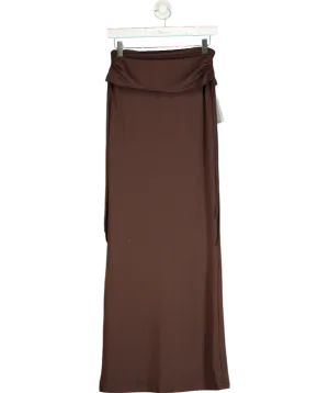 Brown Fold Over Ruched Side Maxi Skirt UK S