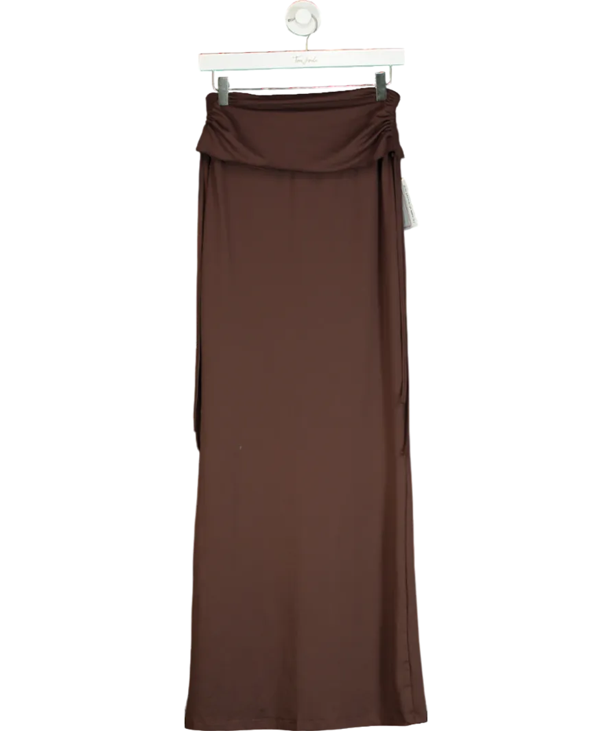 Brown Fold Over Ruched Side Maxi Skirt UK S