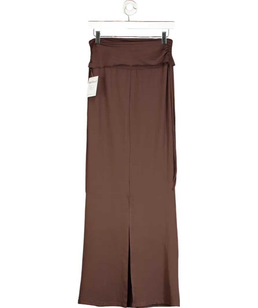 Brown Fold Over Ruched Side Maxi Skirt UK S