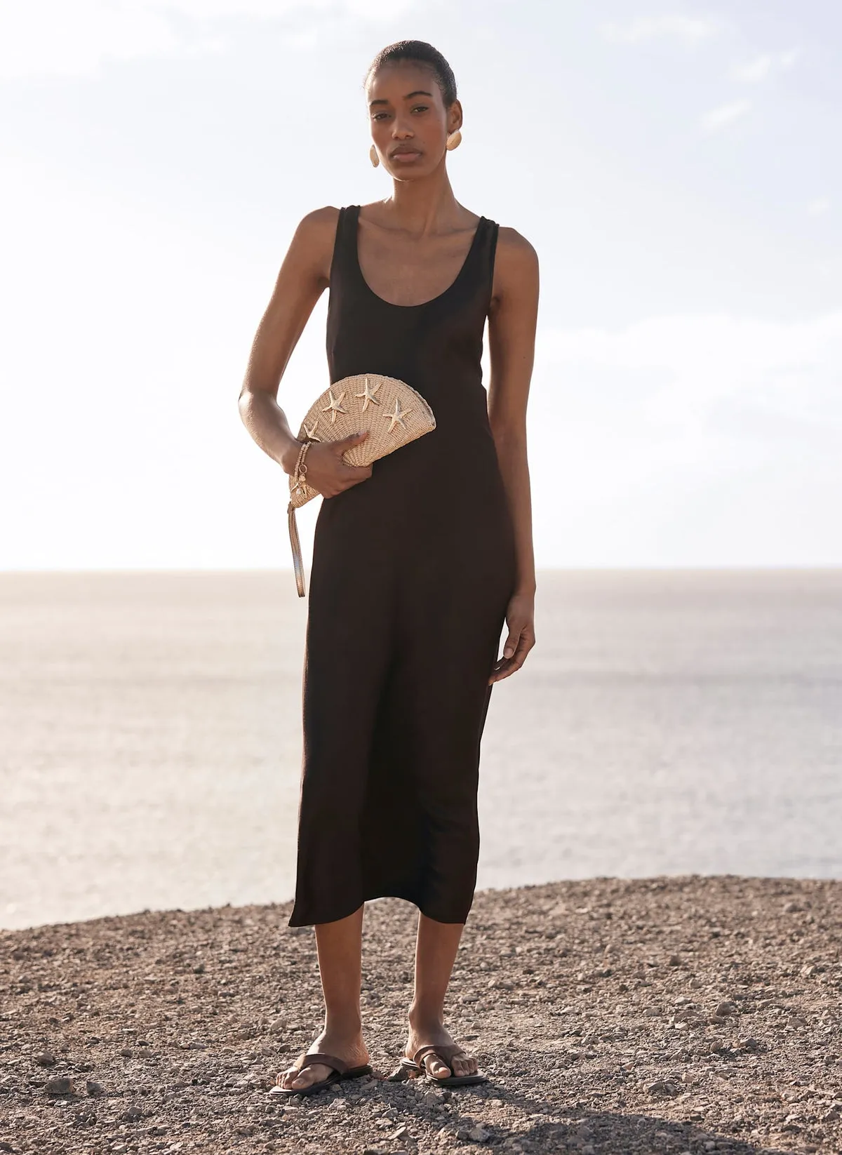 Brown Satin Slip Dress