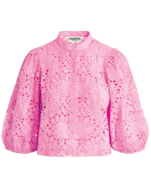 Bubblegum Fuddie Eyelet Puff Sleeve Blouse