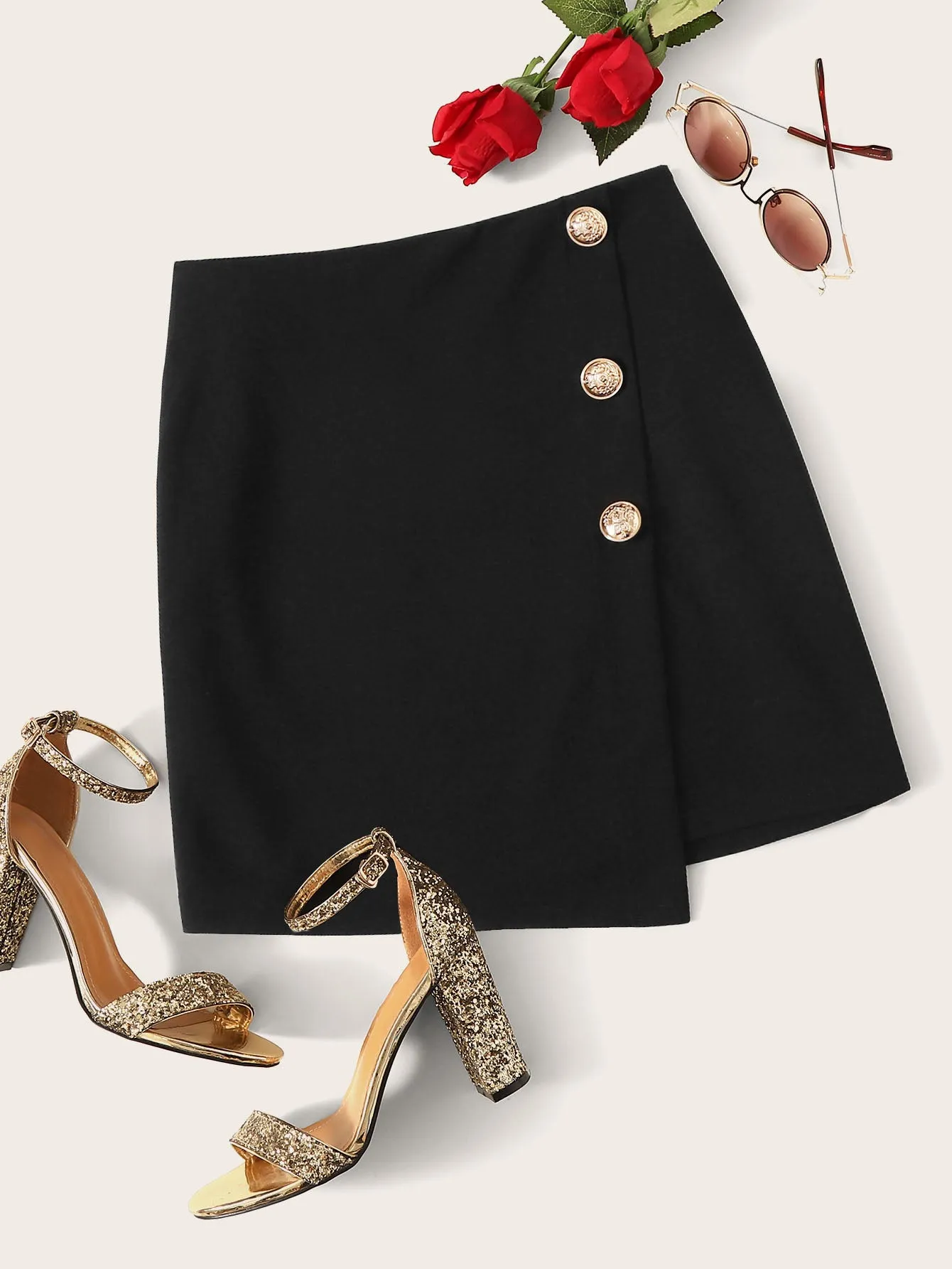 Button Side Zipper Wrap Skirt( Clearance sale