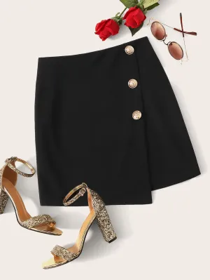 Button Side Zipper Wrap Skirt( Clearance sale