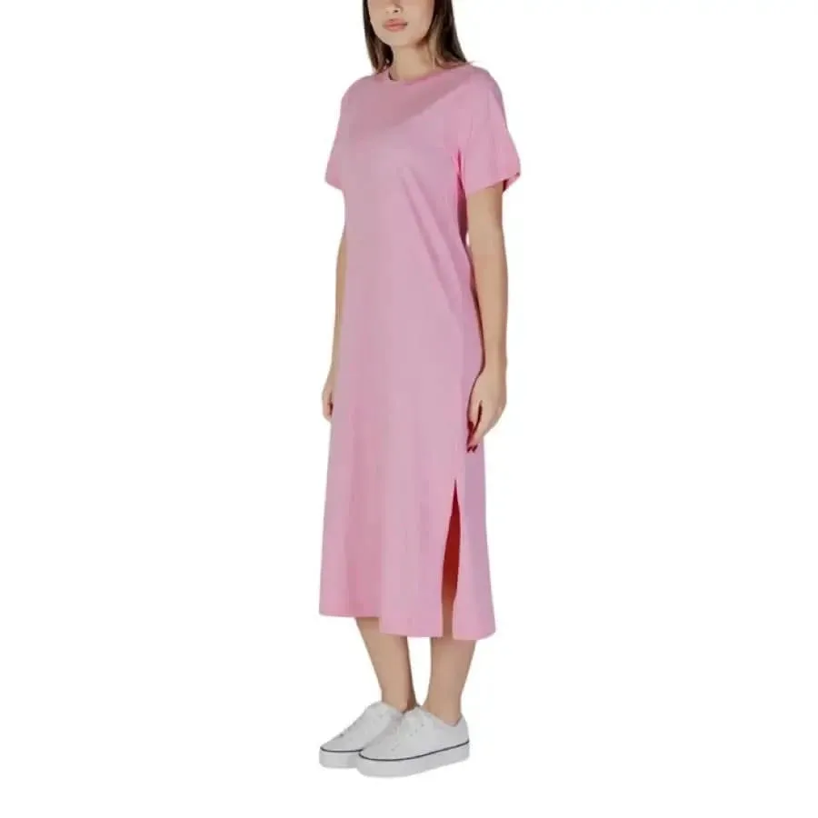 B.young Pink Short Cotton Dress with Round Neck