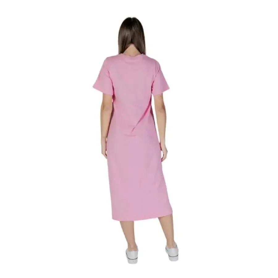 B.young Pink Short Cotton Dress with Round Neck